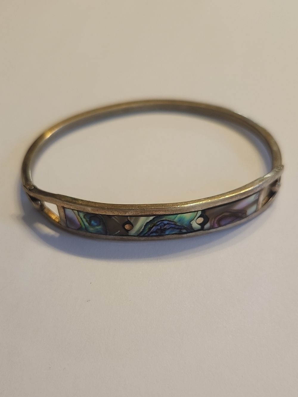 Abalone Inlay Silver-Tone Bangle Bracelet Mexico